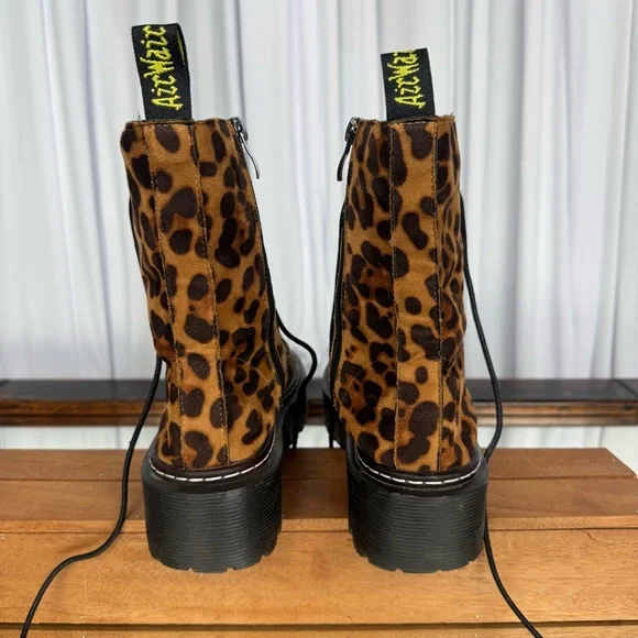 Leopard Print Platform Combat Boots - Brown - Picture 3 of 10